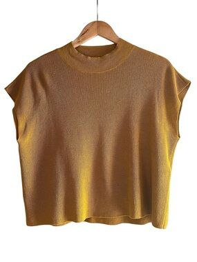 Eileen Fisher linen & cotton knit mock neck sleeveless top excellent condition